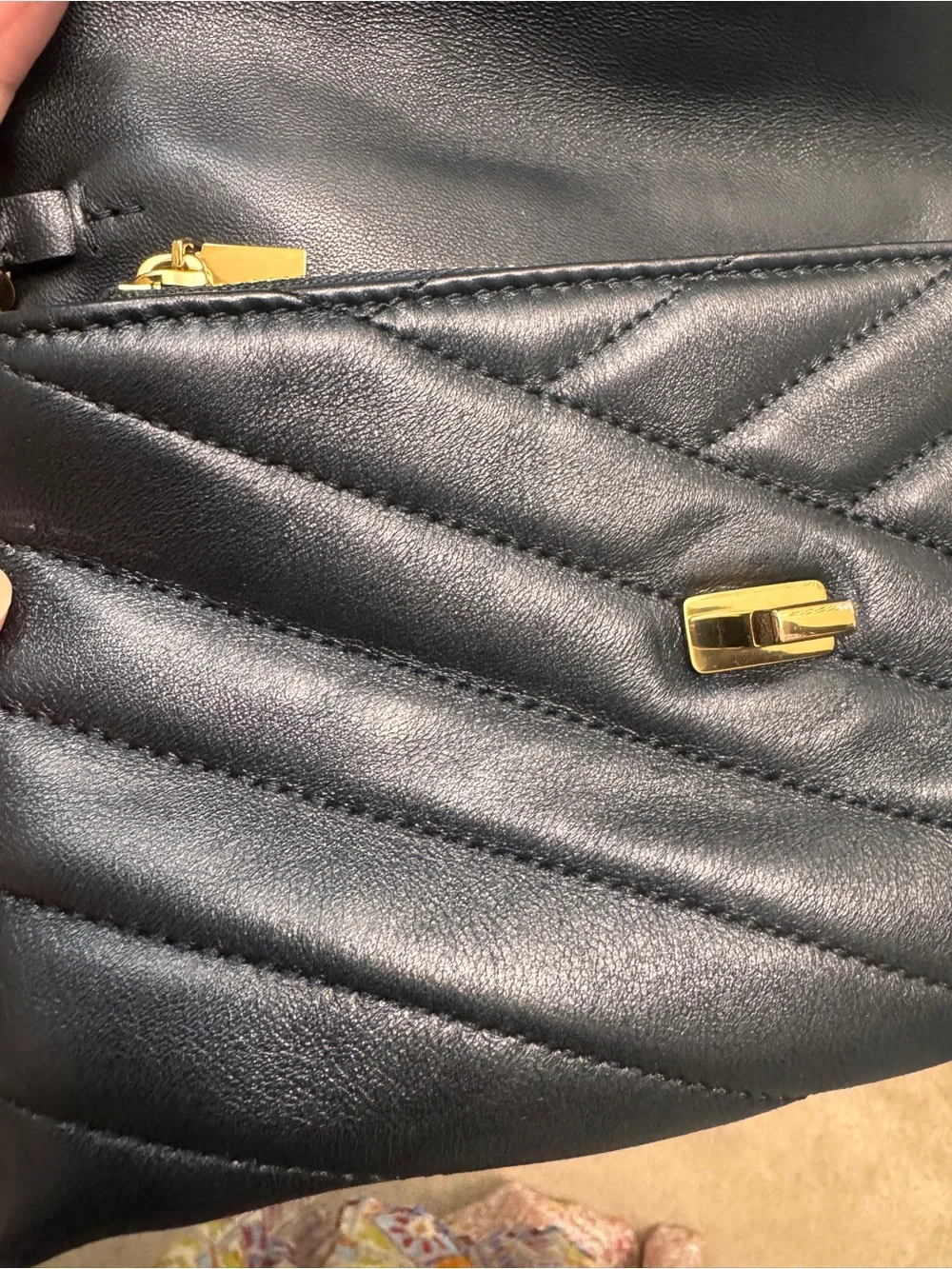 Tory Burch Black Quilted Leather Chevron Crossbody with Gold Hardware